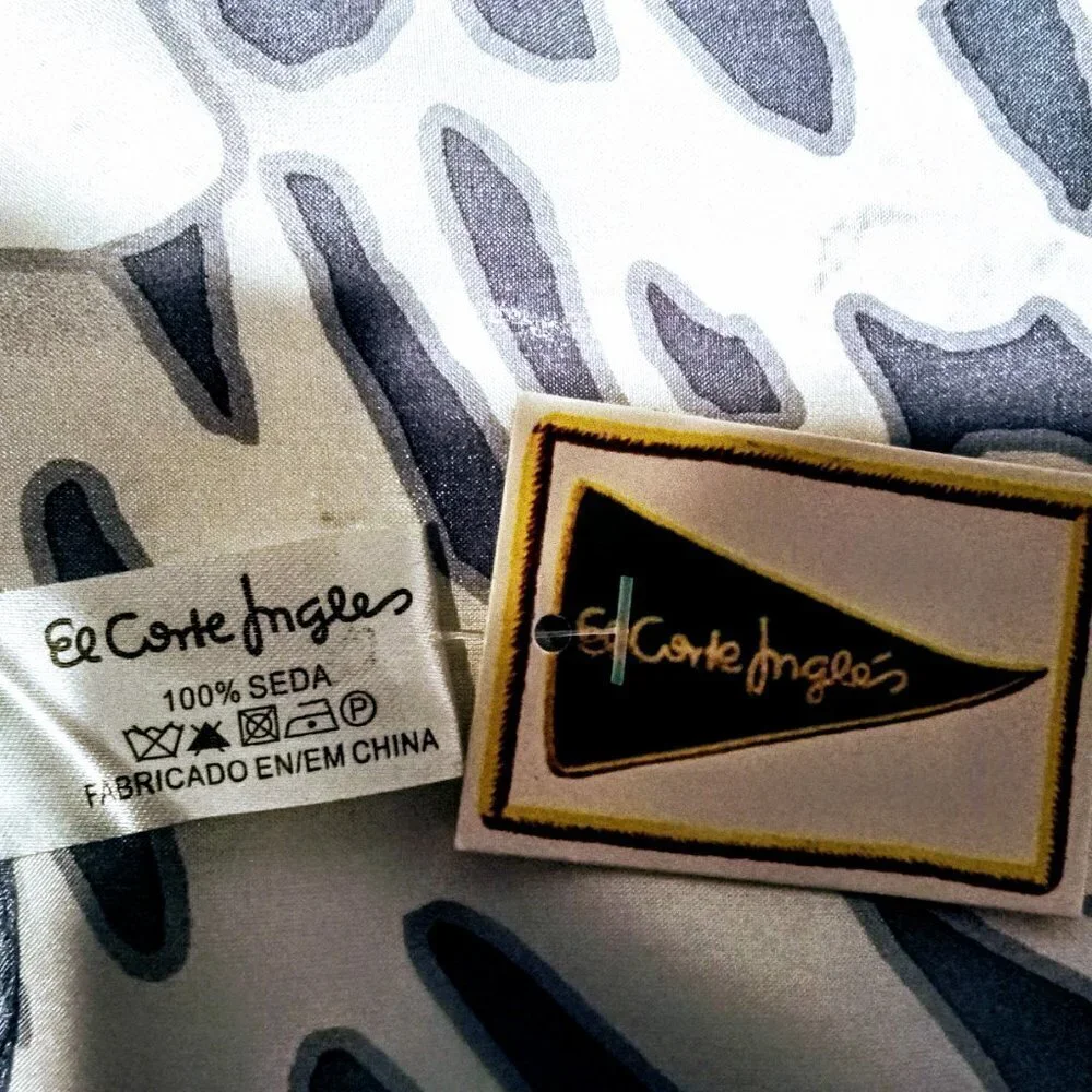 El Corte Ingles Blue White Square Silk Scarf